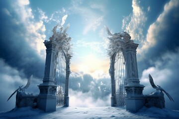 heavenly gate, sky, fantasy artwork. Generative AI - obrazy, fototapety, plakaty