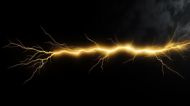 Thunderstorm golden lightening on a dark background. AI generated image