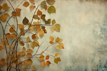 Leaves of a fragile nature overlaying a vintage backdrop. Generative AI