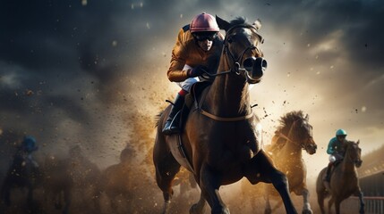 Naklejka premium Dive into the thrilling world of horse racing and witness the future of sporting excellence. 