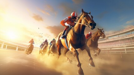 Dive into the thrilling world of virtual horse racing and witness the future of sporting excellence.  - obrazy, fototapety, plakaty