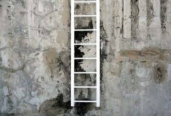 White ladder on a vintage cement wall style lichen water natural patterned texture background natural.
