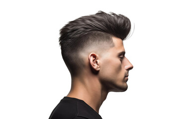Trendy Boys' Hairstyle: Quiff x Fade isolated on Transparent Background - obrazy, fototapety, plakaty