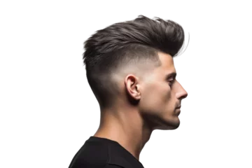 Foto auf Glas Trendy Boys' Hairstyle: Quiff x Fade isolated on Transparent Background © Cool Free Games