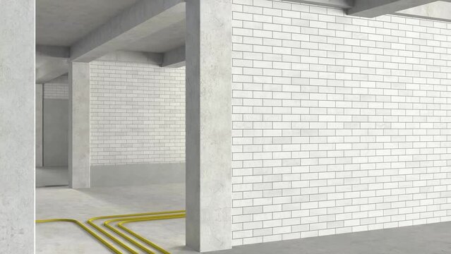 Interior rough decoration - plastering 3D animation display.3d rendering