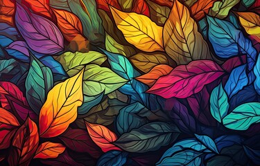 Image of autumn-colored leaves for downloading as a wallpaper, perfect for autumn and nature. Generative AI