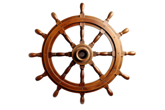Nautical Craftsmanship: Wood Boat Steering Isolated on Transparent Background