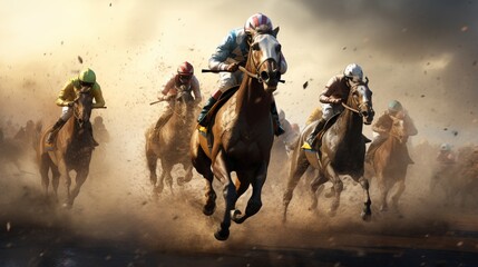 Explore the mesmerizing world of horse racing where the pursuit of excellence knows no bounds.  - obrazy, fototapety, plakaty