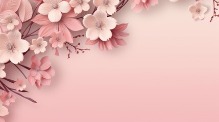 Fototapeta premium Banner with flowers on light pink background