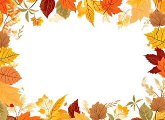 Naklejka na ściany i meble Autumn photo frame on a white background with yellow, orange, and red leaves, perfect for adding text. Generative AI