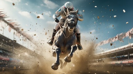 Immerse yourself in the excitement of driven equestrian competition in mesmerizing 8K detail.  - obrazy, fototapety, plakaty