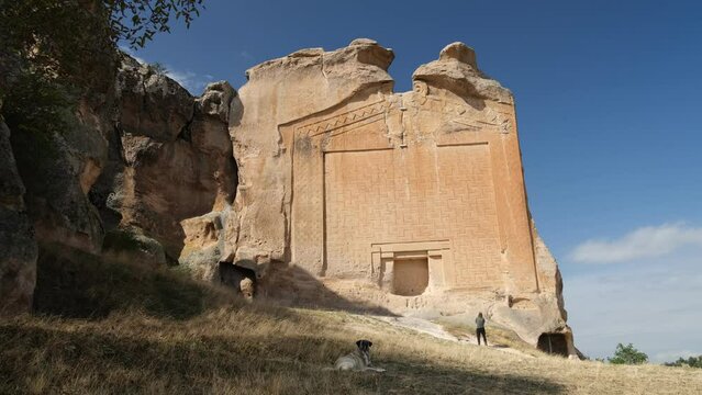 Midas Monument (Yazılıkaya).  Phrygian Valley. Historical Phrygia and Gordion geography. Anatolian civilisations. Turkey's historical and touristic attractions.  Han district, Eskisehir. 4k video 