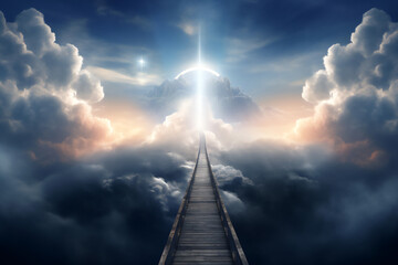 The road to the Kingdom of Heaven which leads to salvation and paradise with God, computer Generative AI stock illustration image
