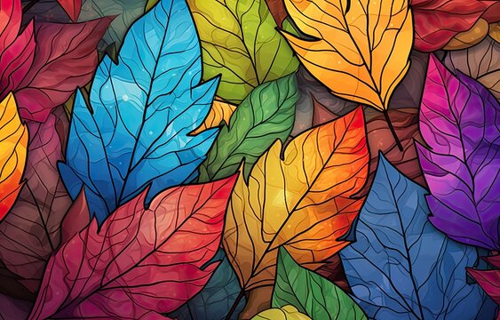 Image of autumn-colored leaves for downloading as a wallpaper, perfect for autumn and nature. Generative AI