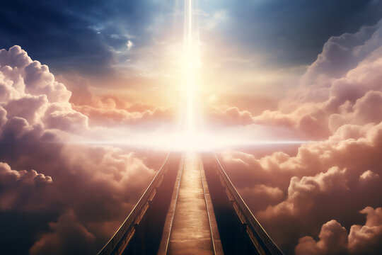 The road to the Kingdom of Heaven which leads to salvation and paradise with God, computer Generative AI stock illustration image
