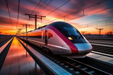 High speed train on a railway - obrazy, fototapety, plakaty