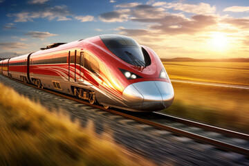 High speed train on a railway - obrazy, fototapety, plakaty