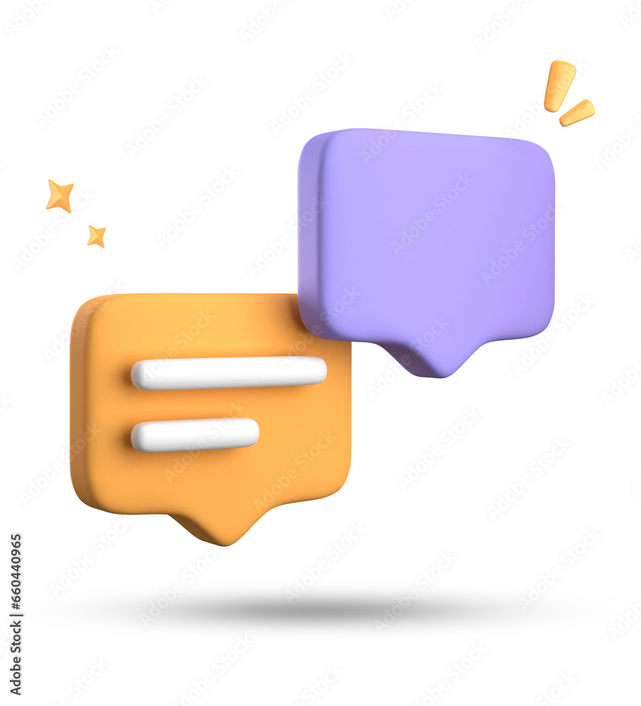 Fototapete 3d rendering of speech bubble with notification icons, 3d pastel yellow blue chat icon set. set of 3