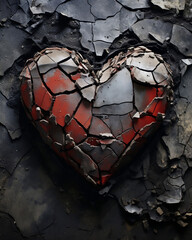 Fototapeta na wymiar Fragments of Love, A Broken Heart Shaped Stone, Symbolizing Valentine's Day Card Sentiments, Showcasing Being Out of Love