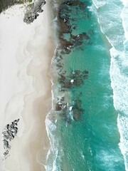 Fototapeta na wymiar Aerial view of a shore with teal waters in Denmark, Great Southern region, Western Australia