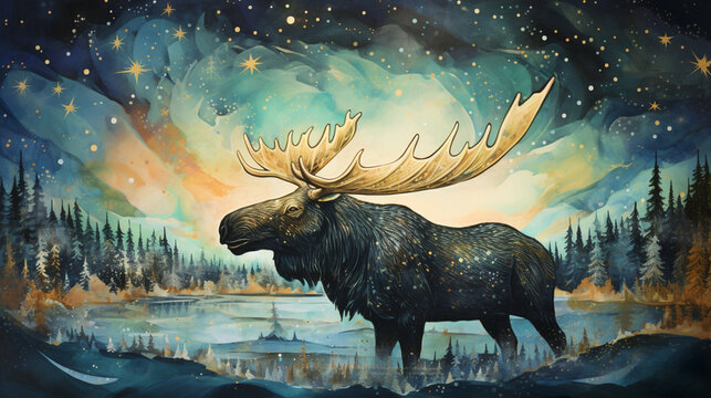 image of a moose in a fairy forest