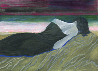 sleeping woman. watercolor painting. illustration