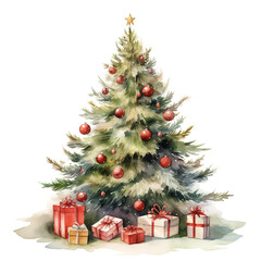 Christmas Tree For Christmas Event. Watercolor Style. AI Generated