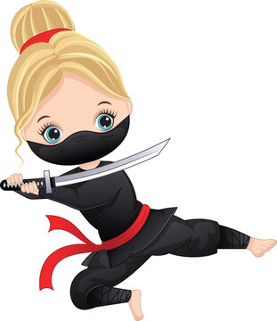 Vector Cartoon Little Girl Dressed as Ninja