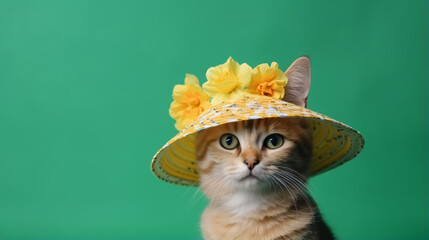 Cute Cat Dressed in a Spring Hat