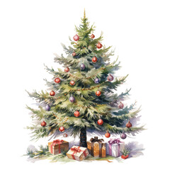 Obraz na płótnie Canvas Christmas Tree For Christmas Event. Watercolor Style. AI Generated