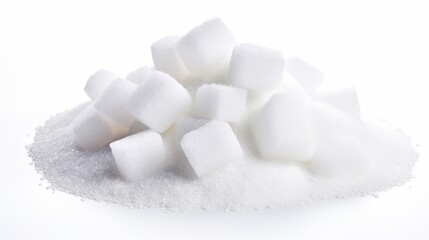 Sweet and Mineral: Heap of White Sugar Isolated on White Background. 