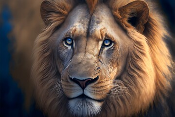 Beautiful lion portrait blue eyes full body shot ultra detailed photorealistic 