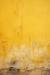 Yellow and rough texture background with blank wallpaper. Worn wall and peeling paint.