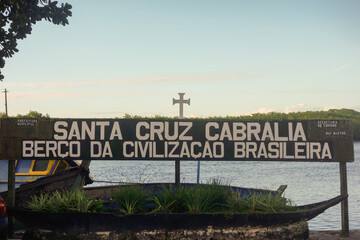 Santa Cruz Cabralia, Bahia, Brazil: signboard 'cradle of Brazilian civilization', or Berco da Civilizacao brasileira