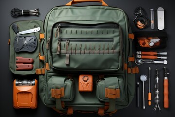  Fishing tackle bag, with compartments for organizing baits and accessories, demonstrating angler's organization, Generative AI