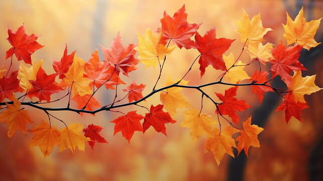もみじのイメージ、秋の紅葉、自然な写真、赤と黄色が美しい背景 Generative AI