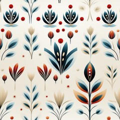 Fototapeta na wymiar A pattern of flowers and berries on a white background. Seamless Estonian baltic floral pattern.