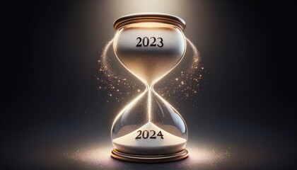 Hourglass Transition from 2023 to 2024 with Glittering Magic. Happy new year 2024