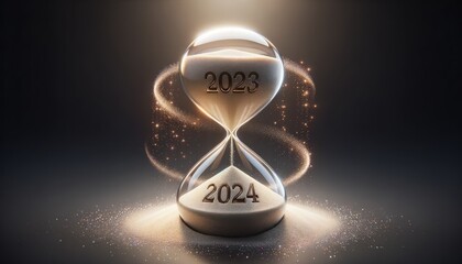 Hourglass Transition from 2023 to 2024 with Glittering Magic. Happy new year 2024
