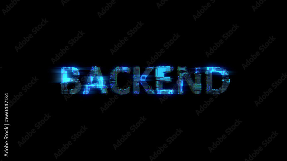Poster cybernetic electric light shining text backend in glitch style, isolated - object 3d rendering