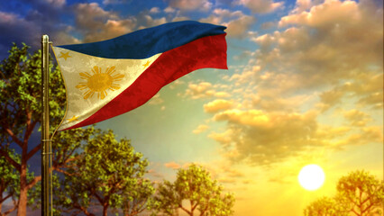 waving flag of Philippines at sunrise for day of the flag - abstract 3D illustration