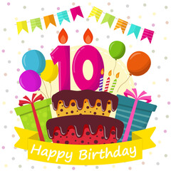 Anniversary background illustration, 10 year anniversary card, happy birthday card