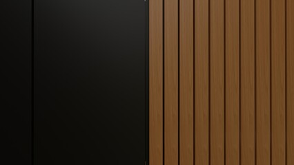 3d render of a black and brown wooden wall background. Abstract background.