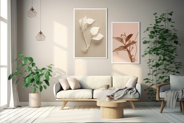 Botanical 3D artwork with a vertical layout for minimalist interior design. Ideal for cover prints. Generative AI