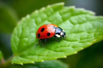 illustration of ladybug on a green leaf. Created with Generative AI