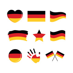 German flag icon set vector isolated on a white background. Germany flag graphic design element. Flag of Germany symbols collection. Set of german flag icons in flat style