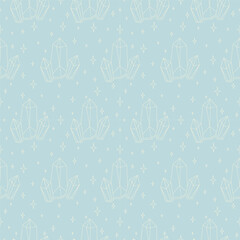 Seamless pattern with alchemy crystal blue print. Aesthetic esoteric Halloween artwork