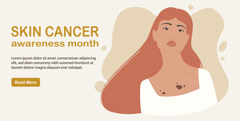 Skin cancer and melanoma awareness month woman screening - obrazy, fototapety, plakaty