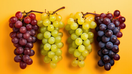 Red and white grapes on yellow background, food