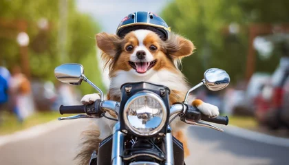 Rolgordijnen smile dog riding a bike © fromage